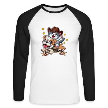 Chiot et chaton | Meilleur ami - T-shirt baseball manches longues Homme - blanc/noir - Devant - Nik (191cm)