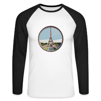 Eiffelturm - Unisex Baseballshirt langarm - Weiß/Schwarz - Vorne - Nik (191cm)