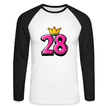 28 Number Krone - Unisex Long Sleeve Baseball T-Shirt - white/black - Front - Nik (191cm)