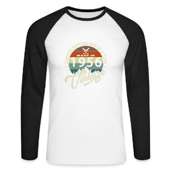 Jahrgang 1956 Das Beste von 1956 - 69 Jahre alter Geburtstag - Unisex Baseballshirt langarm - Weiß/Schwarz - Vorne - Nik (191cm)
