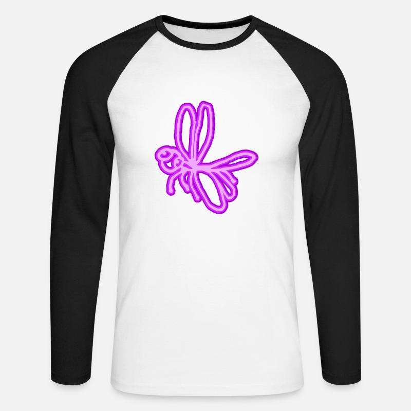 Libellula al neon - Maglia da baseball a manica lunga da uomo - bianco/nero