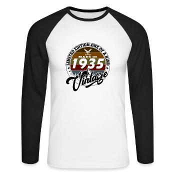 Vintage élégant : 1935 Cadeau rétro 1935 2025 - T-shirt baseball manches longues Homme - blanc/noir - Devant - Nik (191cm)
