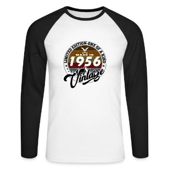 Vintage élégant : 1956 Cadeau rétro 1956 2025 - T-shirt baseball manches longues Homme - blanc/noir - Devant - Nik (191cm)