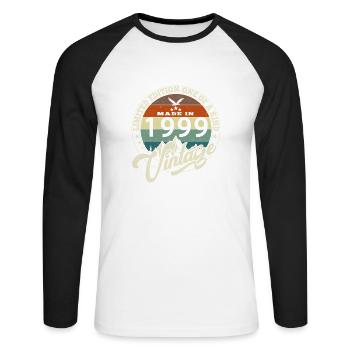 Vintage 1999 Best of 1999 - 26 Year Old Birthday - Unisex Long Sleeve Baseball T-Shirt - white/black - Front - Nik (191cm)