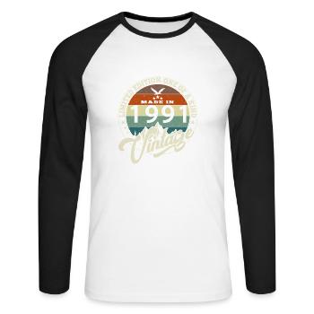 Vintage 1991 meilleur de 1991 - annif 34 ans - T-shirt baseball manches longues Homme - blanc/noir - Devant - Nik (191cm)