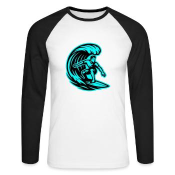 Surfeur Wave Surf - T-shirt baseball manches longues Homme - blanc/noir - Devant - Nik (191cm)