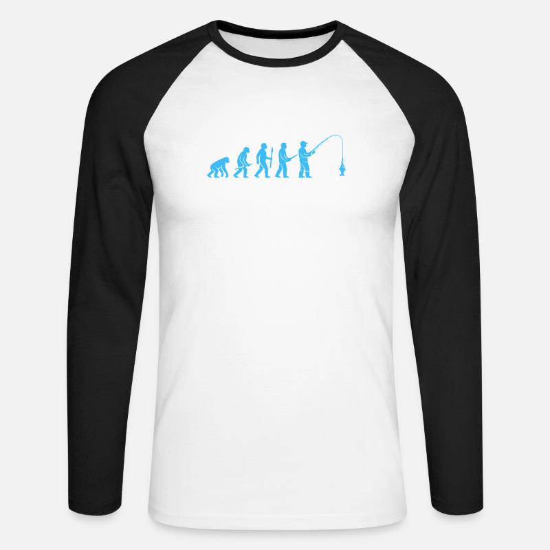 Évolution de la pêche - T-shirt baseball manches longues Homme - blanc/noir