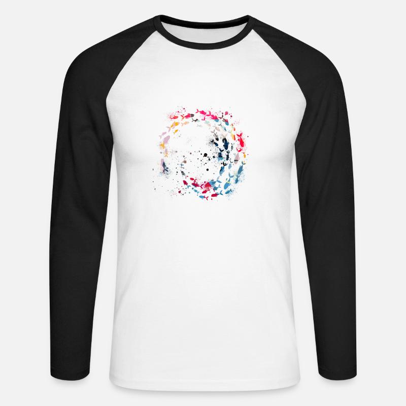 fischschwarm,fische,malerei,bunt,graffiti,bunt - Unisex Baseballshirt langarm - Weiß/Schwarz
