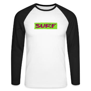 SURFING. FISH. BEACH. SEA. OCEAN. HUMOR. HOLIDAY - Unisex Long Sleeve Baseball T-Shirt - white/black - Front - Nik (191cm)