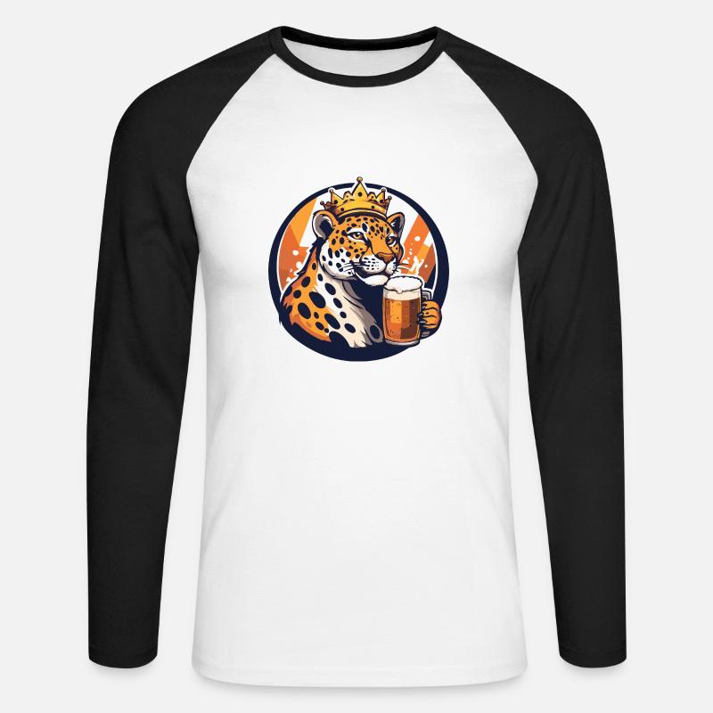 Leopard Bier - Unisex Baseballshirt langarm - Weiß/Schwarz