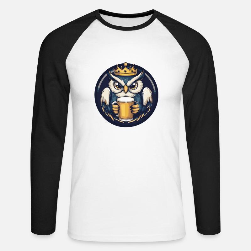 Eule Bier - Unisex Baseballshirt langarm - Weiß/Schwarz