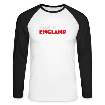 Made in England Emblem Tee - Unisex Long Sleeve Baseball T-Shirt - white/black - Front - Nik (191cm)