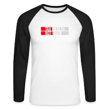 Impôt, richesse et non travail, politique progressiste, économie - T-shirt baseball manches longues Homme - blanc/noir - Devant - Nik (191cm)