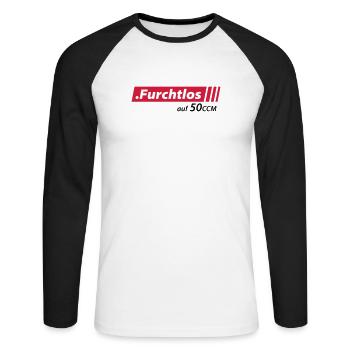 Furchtlos auf 50ccm Stolzer Mofa- und Mopedfahrer - Unisex Baseballshirt langarm - Weiß/Schwarz - Vorne - Nik (191cm)