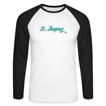 St. Tropez Neon Kalligrafie - Unisex Baseballshirt langarm - Weiß/Schwarz - Vorne - Nik (191cm)