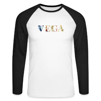 VIGA Namenskunst mit gestickten Blumen - Unisex Baseballshirt langarm - Weiß/Schwarz - Vorne - Nik (191cm)