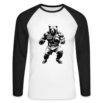 Boxing Bear - Box Club Logo Design - Unisex Long Sleeve Baseball T-Shirt - white/black - Front - Nik (191cm)