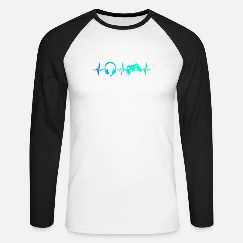 Gamer Herzschlag Gaming Controller Gamepad Headset - Unisex Baseballshirt langarm - Weiß/Schwarz
