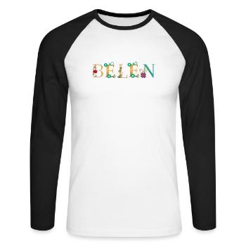BELEN name decorated with flowers - Unisex Long Sleeve Baseball T-Shirt - white/black - Front - Nik (191cm)