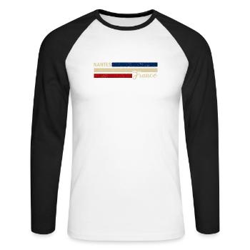 France - Nantes - Frankreich - Flagge - Streifen - Unisex Baseballshirt langarm - Weiß/Schwarz - Vorne - Nik (191cm)