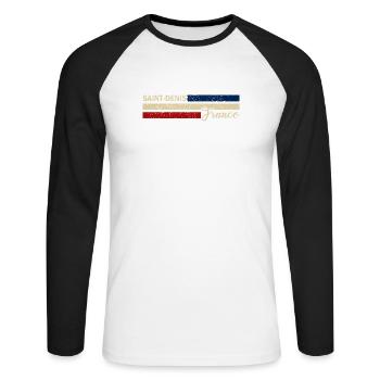 France - Saint-Denis - Frankreich - Flagge - Unisex Baseballshirt langarm - Weiß/Schwarz - Vorne - Nik (191cm)