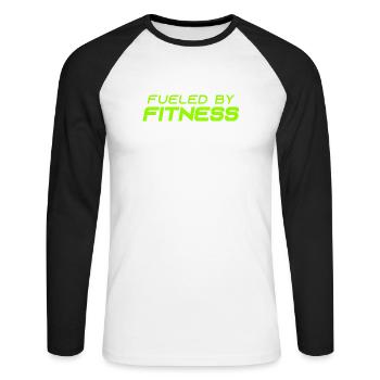 Fueled by Fitness - Sport - Gym - Athletics - Unisex Baseballshirt langarm - Weiß/Schwarz - Vorne - Nik (191cm)