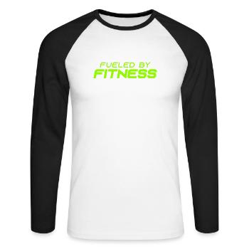 Fueled by Fitness - Sport - Gym - Athletics - Unisex Baseballshirt langarm - Weiß/Schwarz - Vorne - Nik (191cm)
