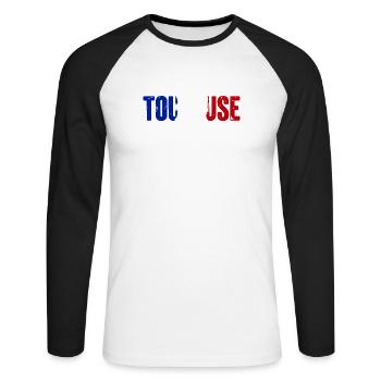 Toulouse, France - T-shirt baseball manches longues Homme - blanc/noir - Devant - Nik (191cm)