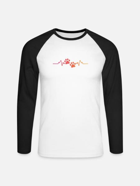 Sunset Dog Paw Heartbeat Dog - Unisex Long Sleeve Baseball T-Shirt - white/black