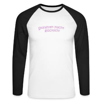 Skifahren glücklich - Unisex Baseballshirt langarm - Weiß/Schwarz - Vorne - Nik (191cm)