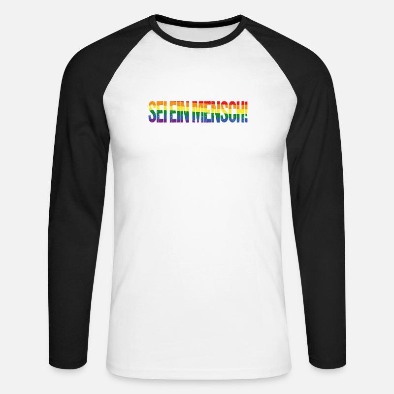 Sei ein Mensch! Pride Flag - Unisex Baseballshirt langarm - Weiß/Schwarz