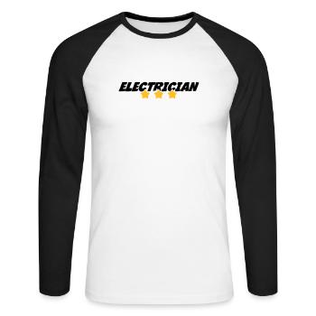 Electricien / Electricité / Travail / Métier / Job - T-shirt baseball manches longues Homme - blanc/noir - Devant - Nik (191cm)