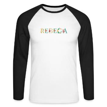 REBECA name decorated with flowers - Unisex Long Sleeve Baseball T-Shirt - white/black - Front - Nik (191cm)