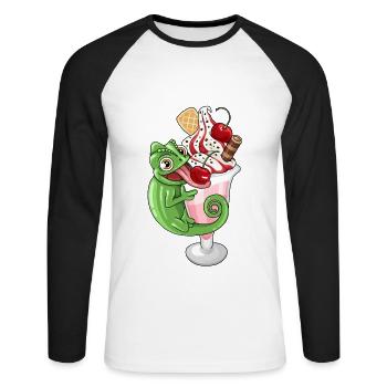 Sundae avec caméléon - T-shirt baseball manches longues Homme - blanc/noir - Devant - Nik (191cm)