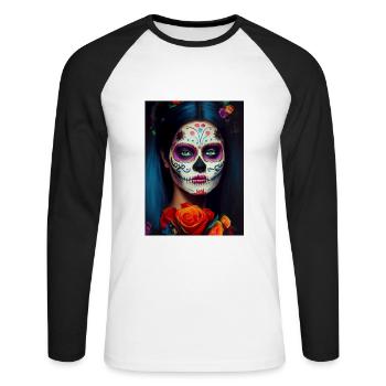 Dia de los muertos, Day of death - Unisex Long Sleeve Baseball T-Shirt - white/black - Front - Nik (191cm)