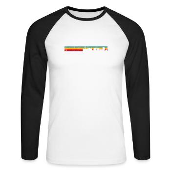 Silhouette des Sonnenuntergangs-Skyline-Verlaufs - Unisex Baseballshirt langarm - Weiß/Schwarz - Vorne - Nik (191cm)