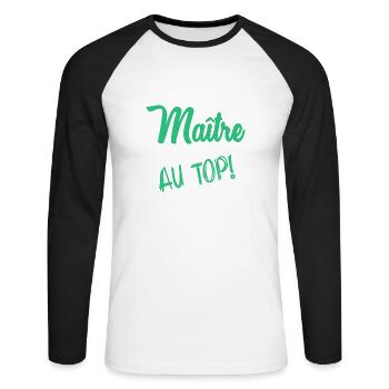 MAÎTRE. MERCI. MERCI MAÎTRE. MAITRE. CADEAU MAÎTRE - T-shirt baseball manches longues Homme - blanc/noir - Devant - Nik (191cm)