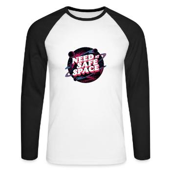 Ich brauche meinen sicheren Raum Freiraum - Unisex Baseballshirt langarm - Weiß/Schwarz - Vorne - Nik (191cm)