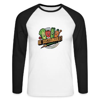 Nachhaltigkeit Lustiges Gemüse freut sich Veggies - Unisex Baseballshirt langarm - Weiß/Schwarz - Vorne - Nik (191cm)