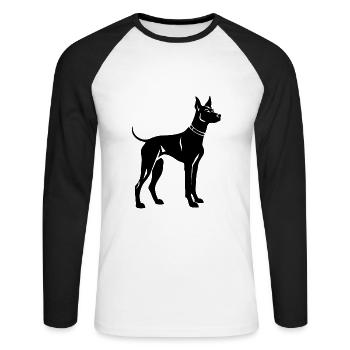 Chien Doberman - T-shirt baseball manches longues Homme - blanc/noir - Devant - Nik (191cm)