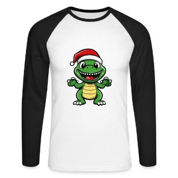 Dinosaure T-Rex Noël Noël - T-shirt baseball manches longues Homme - blanc/noir - Devant - Nik (191cm)