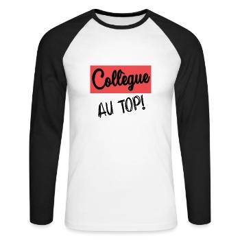 KOLLEGE. ANFANGEN. RUHESTAND - Unisex Baseballshirt langarm - Weiß/Schwarz - Vorne - Nik (191cm)