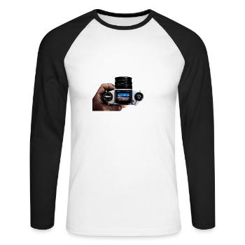 Kamera - Unisex Baseballshirt langarm - Weiß/Schwarz - Vorne - Nik (191cm)