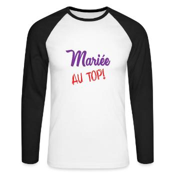 EVJF. MARIEE. TEAM. TEAM MARIEE. FUTURE MARIEE - T-shirt baseball manches longues Homme - blanc/noir - Devant - Nik (191cm)