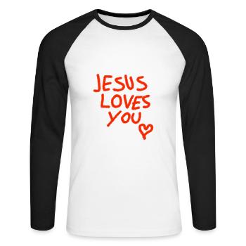 jesus loves you too - Unisex Baseballshirt langarm - Weiß/Schwarz - Vorne - Nik (191cm)