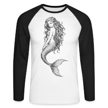 Au fond de la mer 🧜 - T-shirt baseball manches longues Homme - blanc/noir - Devant - Nik (191cm)