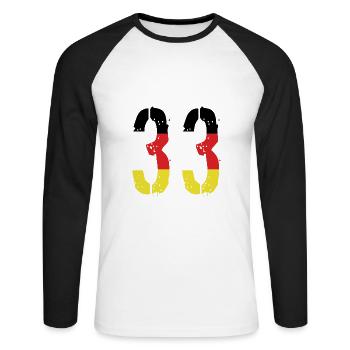 Maillot 33 Numéro Allemagne - T-shirt baseball manches longues Homme - blanc/noir - Devant - Nik (191cm)