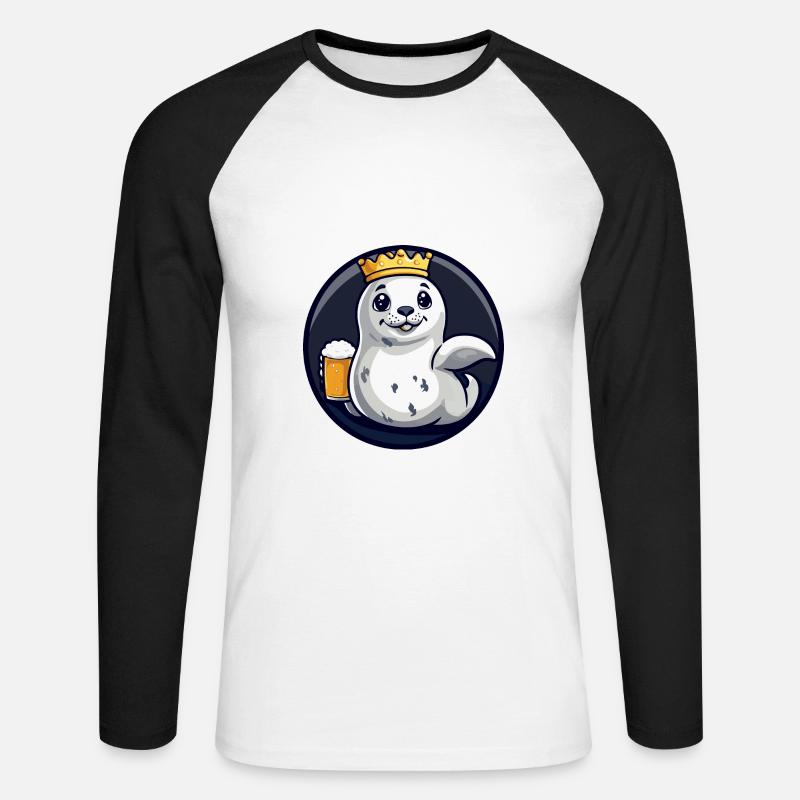 Robbe Tier Bier Comic - Unisex Baseballshirt langarm - Weiß/Schwarz