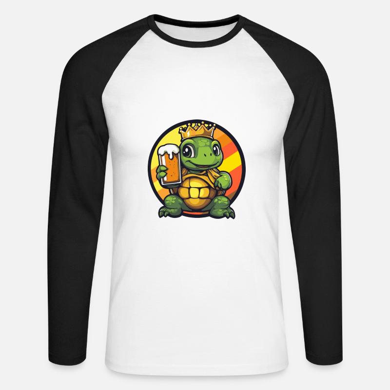 Schildkröte Bier Comic - Unisex Baseballshirt langarm - Weiß/Schwarz