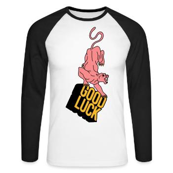 BONNE CHANCE | Rétro | Vintage | conception - T-shirt baseball manches longues Homme - blanc/noir - Devant - Nik (191cm)